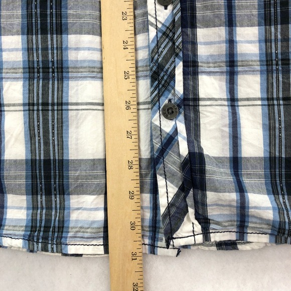 BKE Mens L Blue White Plaid Athletic Fit Long Sleeve Button Up Shirt - Picture 8 of 11